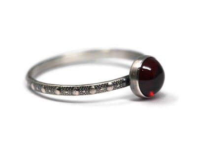6mm Garnet Skinny Beaded Band Ring - Antique Silver Finish by Salish Sea Inspirations - image3